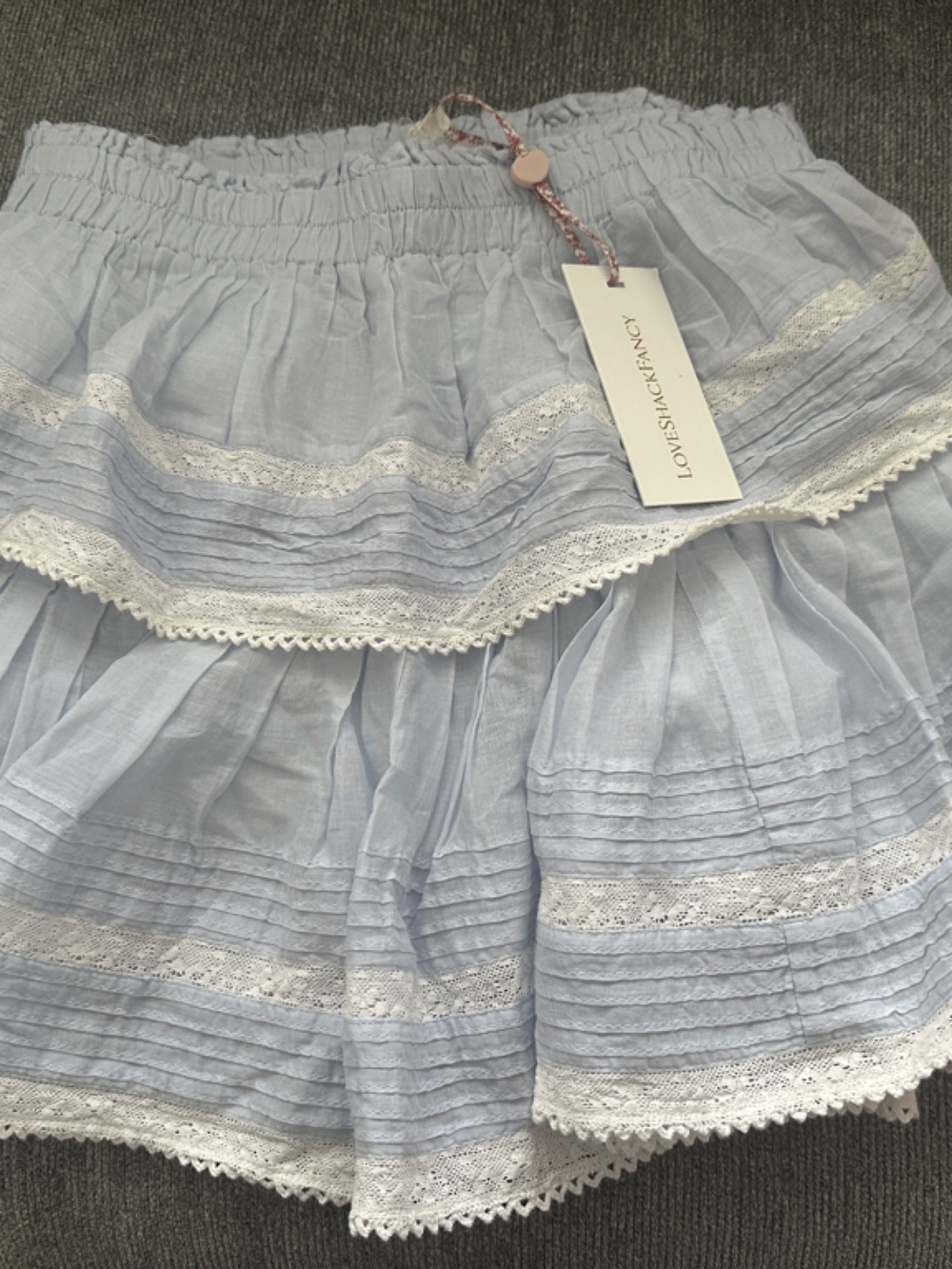 LoveShackFancy Baby Bluebell Lace-Trim Tiered Mini Skirt